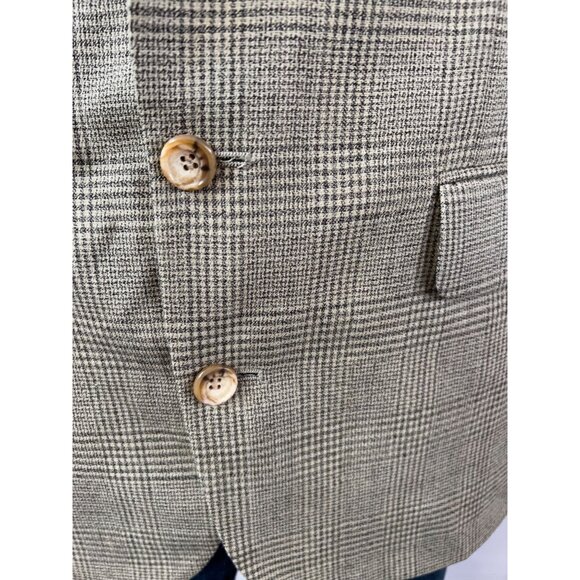 Oscar De La Renta Mens Vintage Beige Houndstooth Blazer 40R Two-Button Wool Blen - Picture 2 of 16
